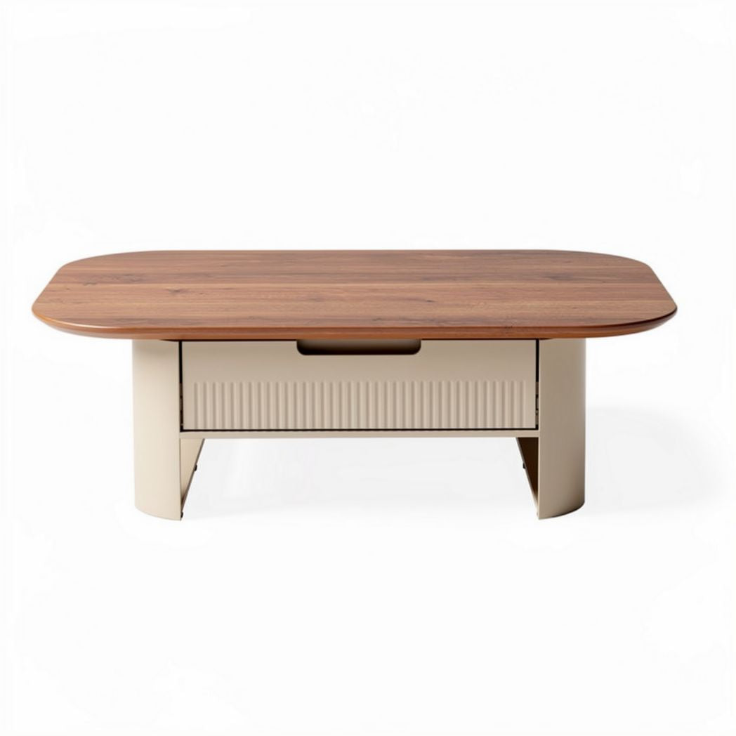 Wooden coffee table with storage drawer in light beige and brown finish 120 x 80 x 45cm