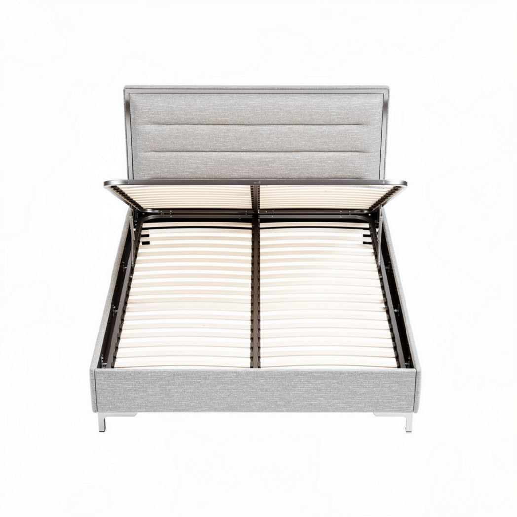 Upholstered platform bed frame with storage space and slatted base in gray 200 x 160 x 40cm