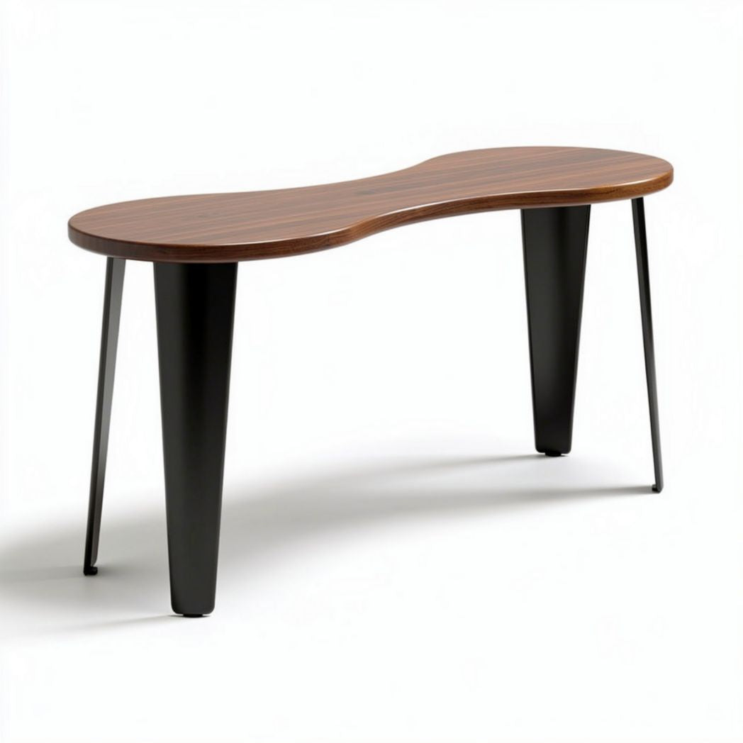 Curved wooden desk with black metal legs for home office 120 x 60 x 75cm