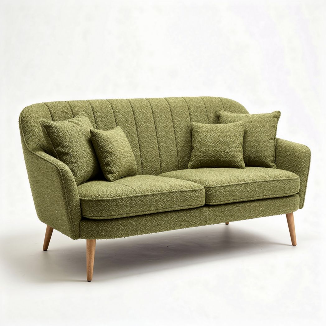 Green fabric upholstered sofa with wooden legs and removable cushions 190 x 80 x 90cm