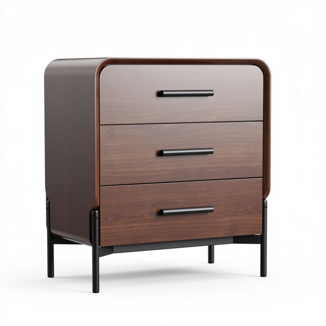 Wooden nightstand with three drawers and metal legs 60 x 40 x 80cm