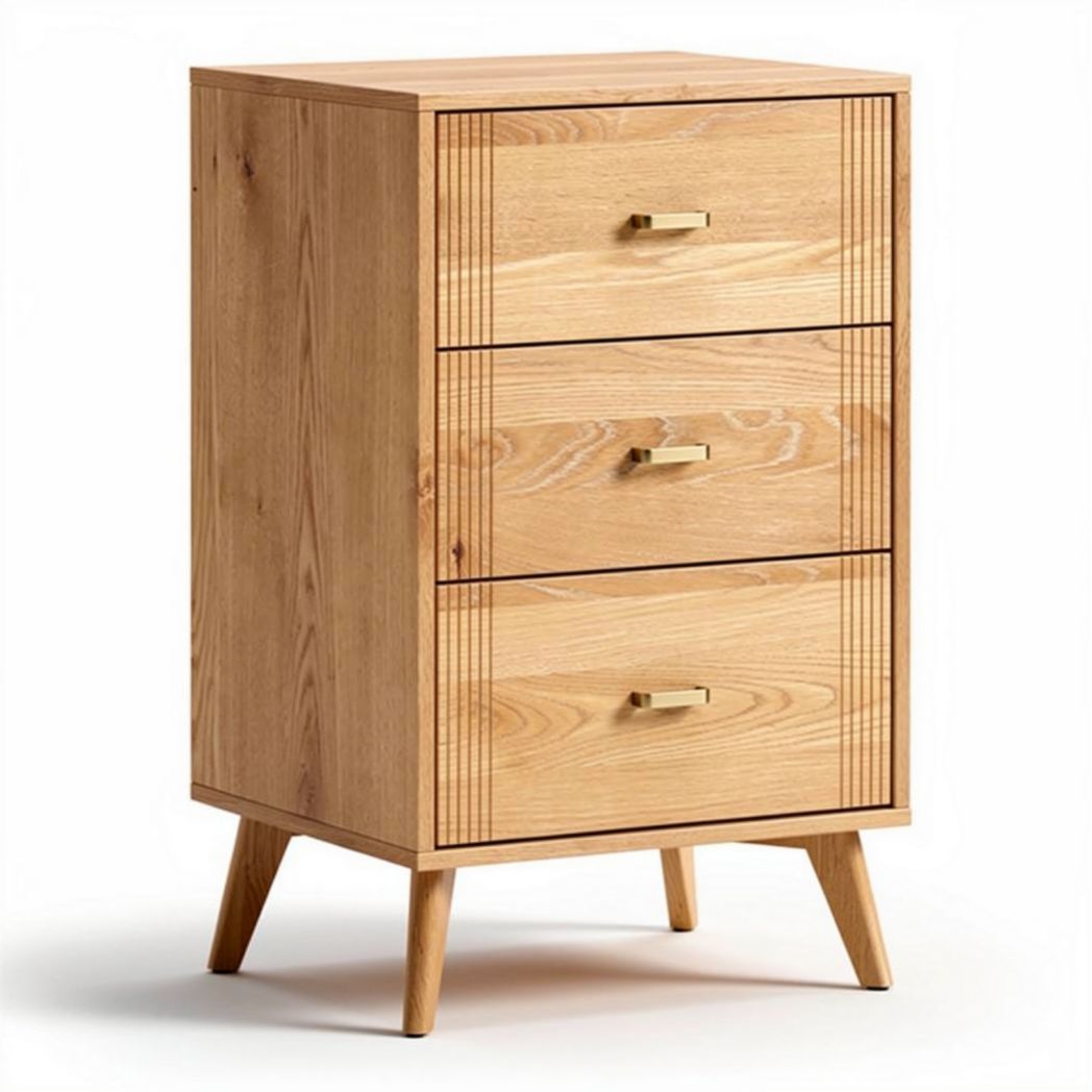 Wooden nightstand with three drawers in natural finish 50 x 40 x 80cm