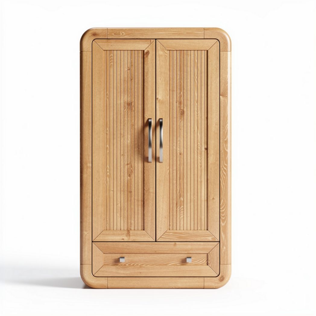 Bamboo wood storage cabinet with double doors and one drawer 90 x 50 x 190cm