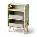 Wooden storage organizer with woven fabric baskets in green and natural finish 60 x 40 x 80cm