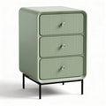 Green ribbed nightstand with three drawers and metal legs 45 x 40 x 70cm