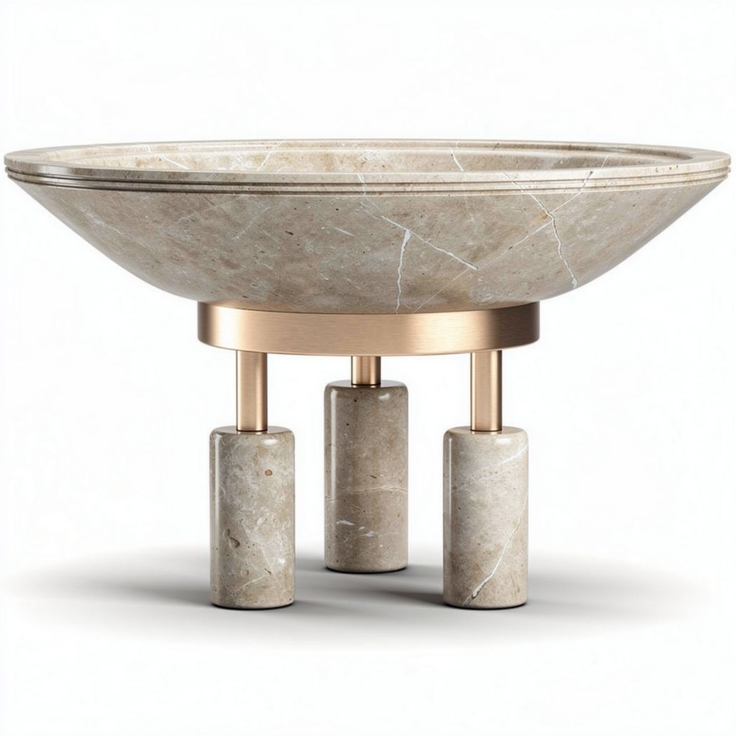 Marble bowl with gold metal base for serving or decor 30 x 30 x 10cm