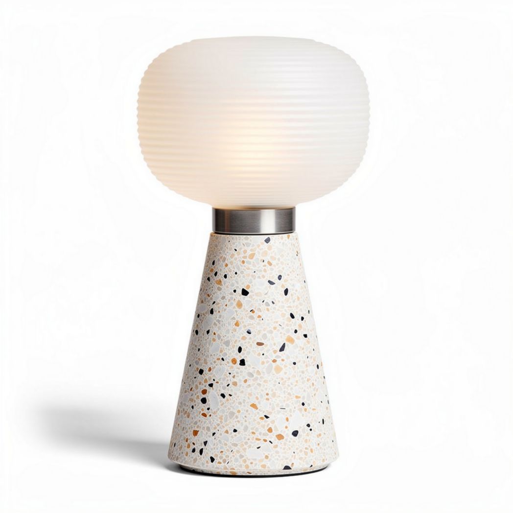 Terrazzo table lamp with frosted glass shade and metal base 20 x 20 x 30cm