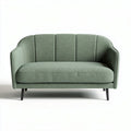 Green fabric upholstered two-seater sofa with sleek black legs 160 x 80 x 75cm