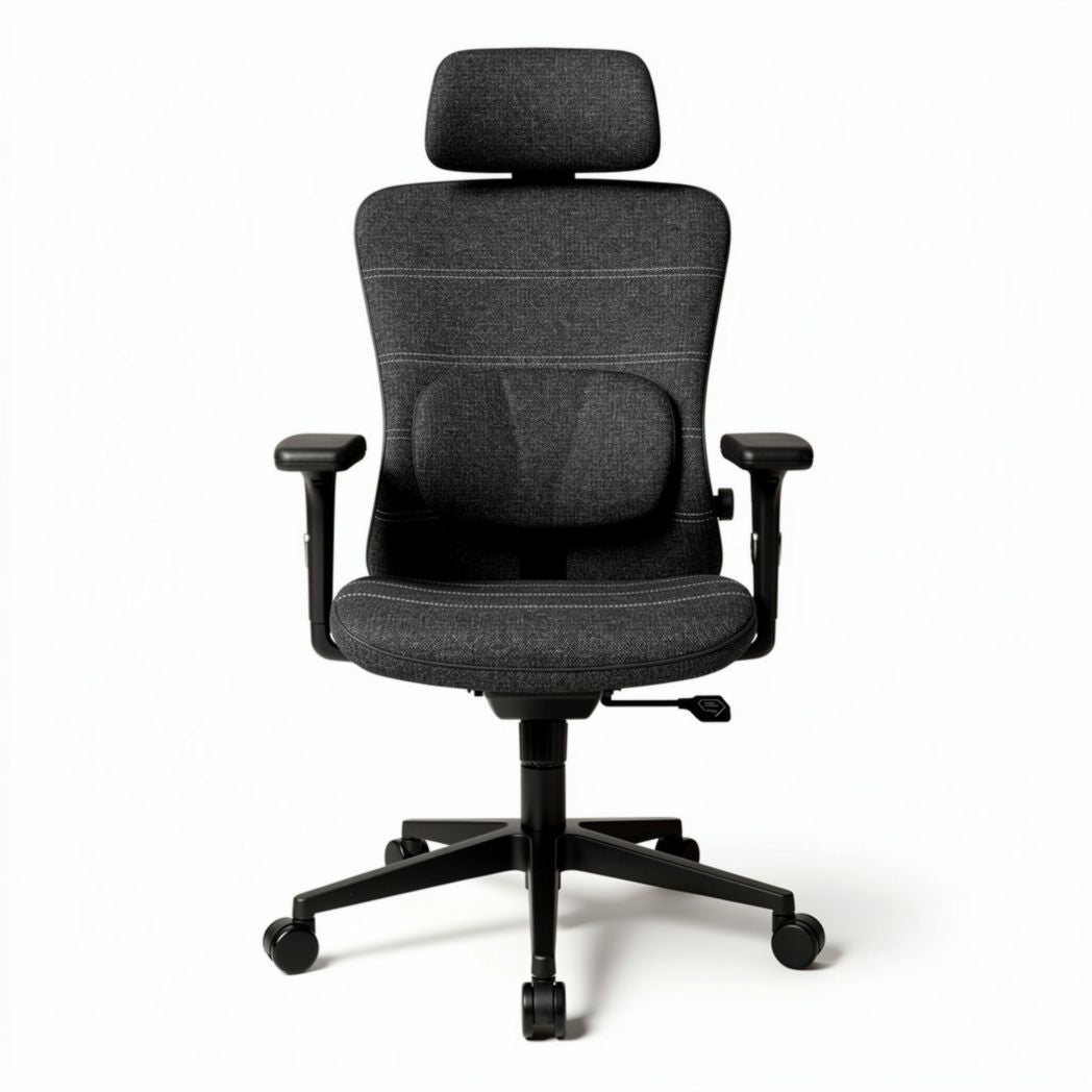 Ergonomic office chair with adjustable headrest and lumbar support grey fabric 60 x 60 x 120cm